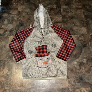 Women's Sheilay Christmas Snowman Hoodie Size: M (8/10) Pockets Plaid Holidays